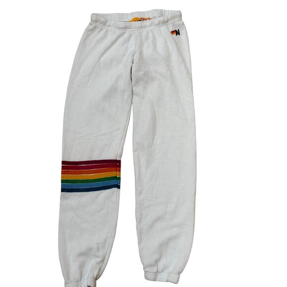 (S) $160 Aviator Nation Rainbow Stitch‎ Sweatpants White - Picture 5 of 8